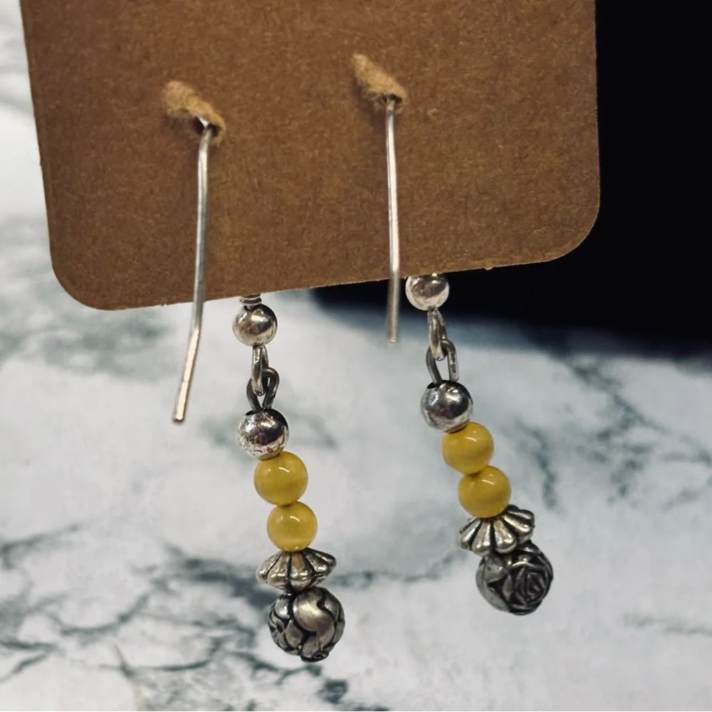Chic Silver and Yellow Beaded Earrings